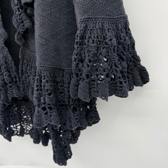 Von Saken Vintage Womens Cardigan Size L Crochet Ruffle Y2K Boho Artsy Folk - Picture 4 of 10